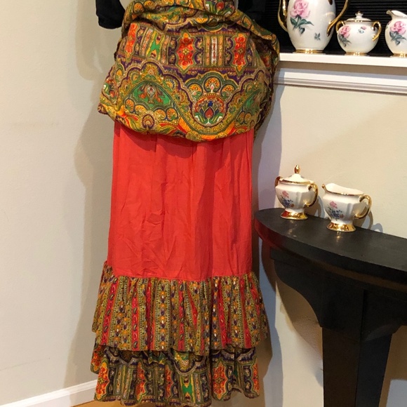 Vtg. 70 s Ellen Tracy for I Magnin 3 tier Psychedelic Gypsy Skirt - Sz S - Picture 4 of 11